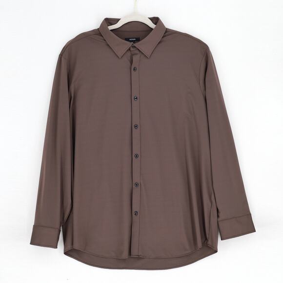 Alfani Men's Brown Jersey Yarn-Dyed Alfatech Casual Performance Shirt Size XXL - Picture 2 of 4